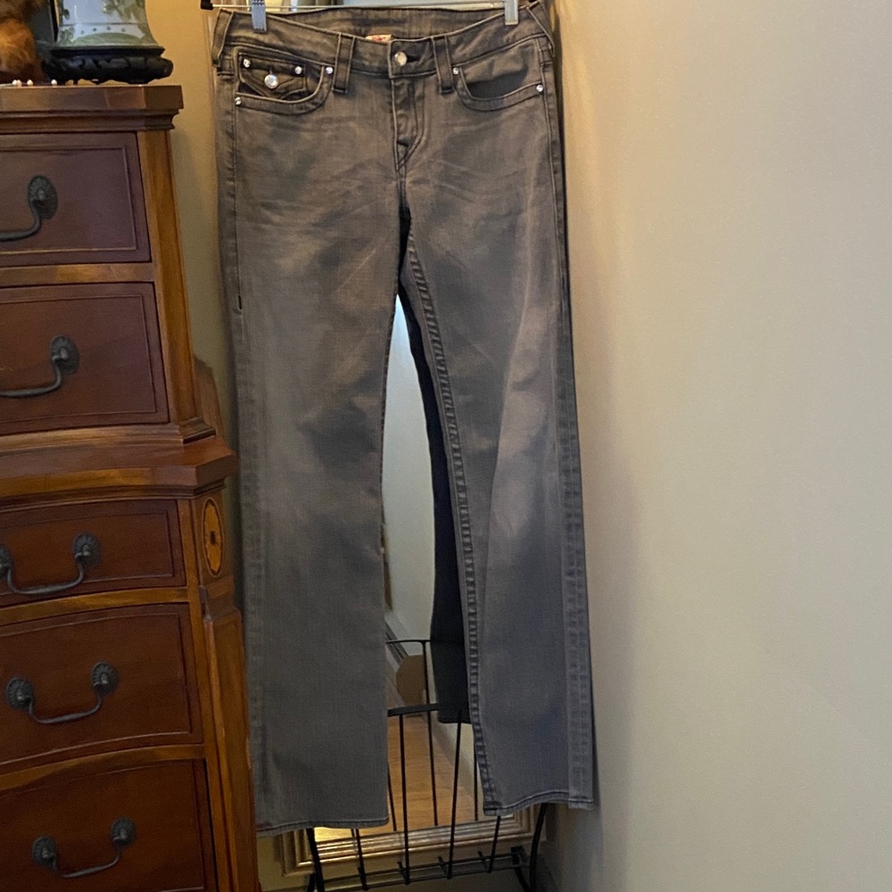 True Religion gray disco billy boot jeans size 31 long about 33.5 inseam